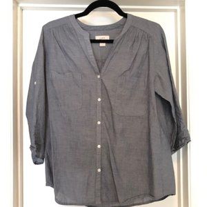 LOFT Chambray VNeck Button Down Blouse